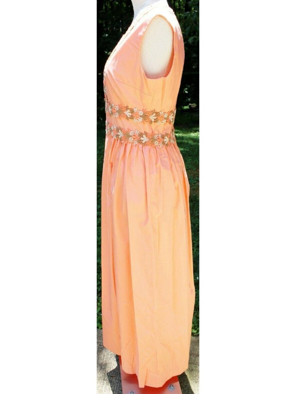 Vtg 1960s Coral Summer Dress Womens sz 12 Party Beach Lake Sheath Maxi Long - Picture 8 of 8